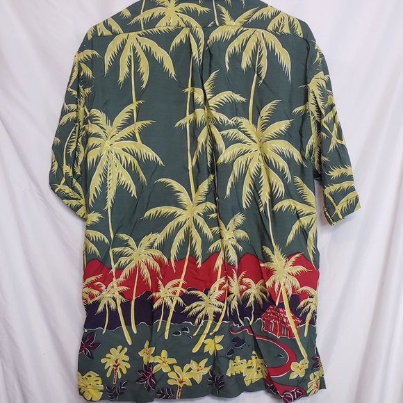 Vintage Polo Sport Hawaiian Shirt Rayon Large Palm Trees Green - Picture 6 of 7